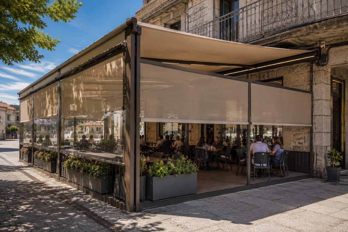 Toldo y cerramiento para terraza de hostelería